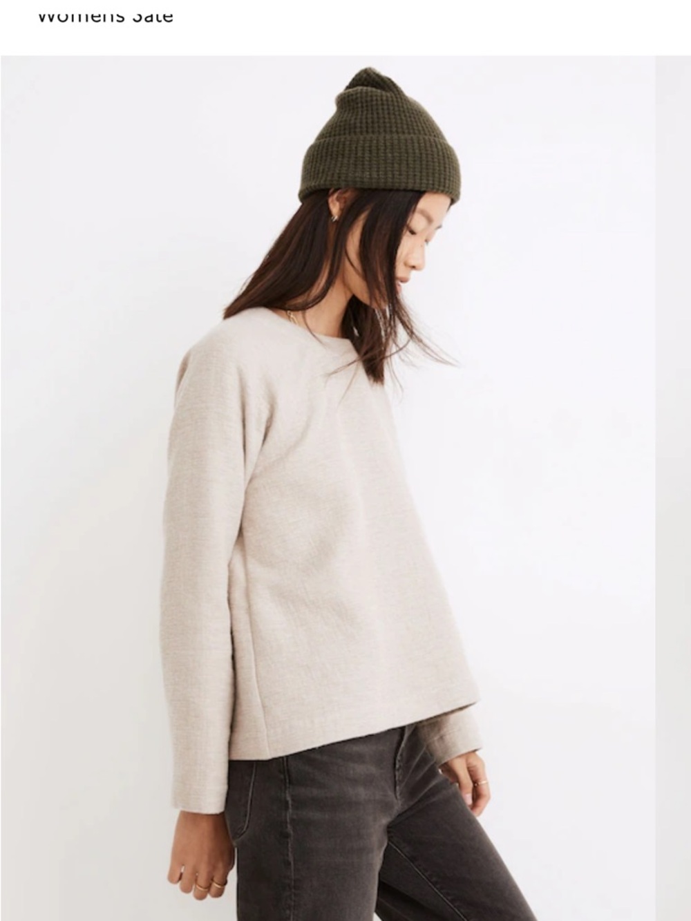 Madewell Stone Crewneck button back top Sweater